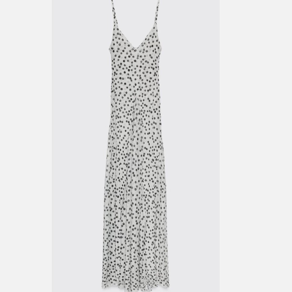 Zara Black and White Ecru Polka Dot Maxi Dress 5039/226 L NWT - Picture 16 of 16